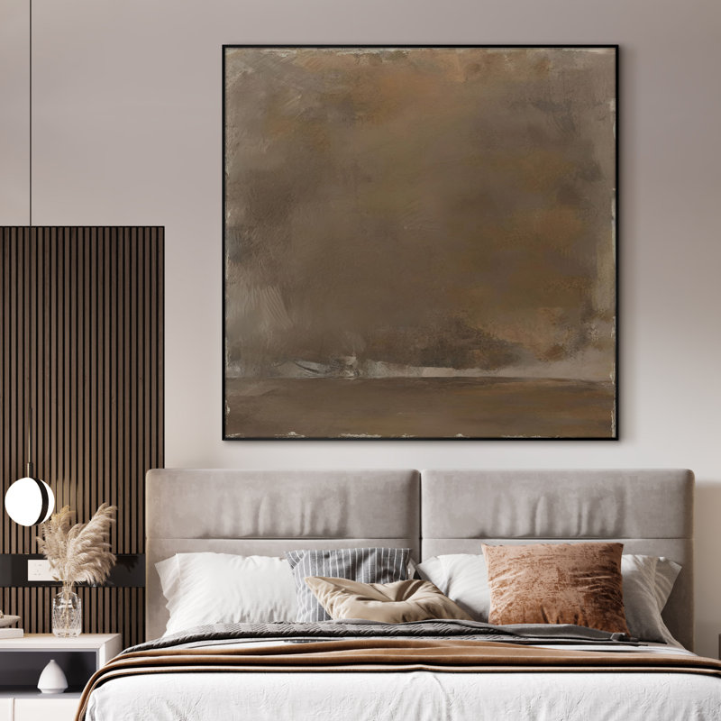 Extra Large Wall Art Fabric Print - Abstract Minimalist Brown Illustrations Artwork Decor for Living Room or Bedroom - "Frame Assembly Required (Unfinished Frame)"