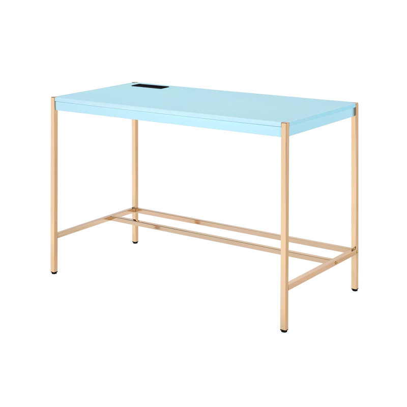 Bureau rectangulaire bleu et or avec prises électriques intégrées, professionnel, 31.36" H x 20.62" W x 43.42" D, Blue/Gold