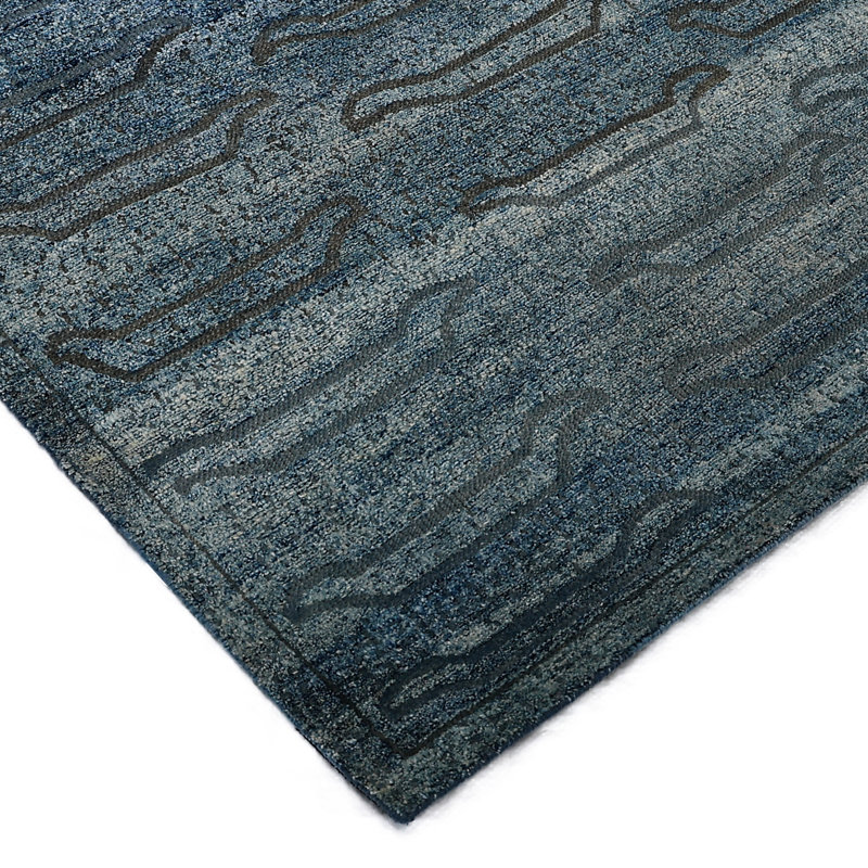 Alchemy Contemporary Wool Silk Blend Rug, Blue, Rectangle 4'2" x 5'11"