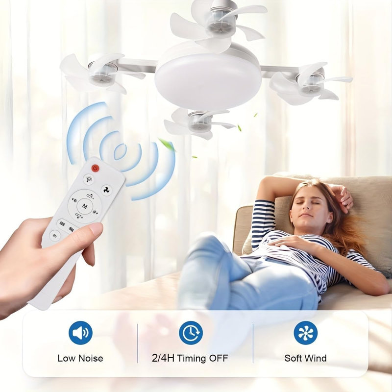 Drone-Style LED Ceiling Fan Light with Remote, Dimmable Light & Foldable Blades