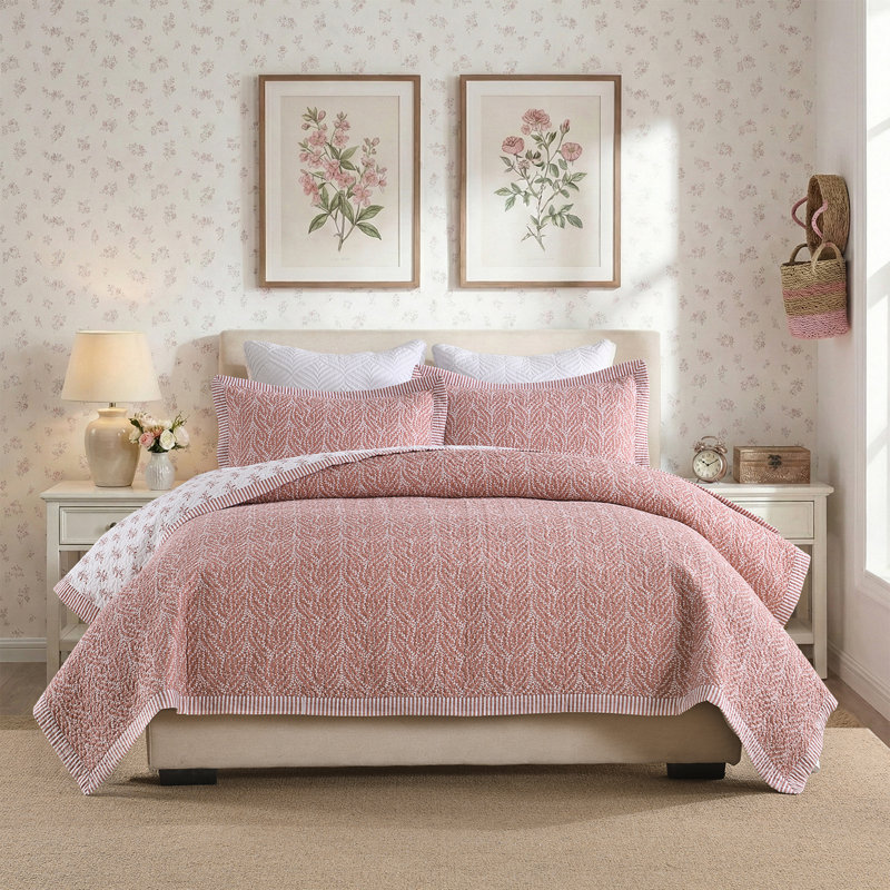 Ensembles de courtepointe 100% coton 98 po x 106 po Dduoxin - 1 courtepointe avec 2 taies décoratives, Muted Rose