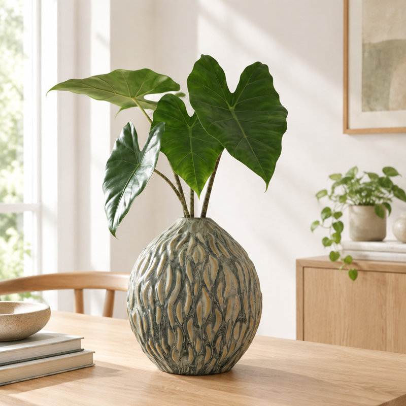 Vase en céramique marbrée, ambre et gris anthracite, en forme de larme, 21,4 x 24,7 cm
