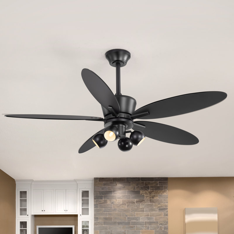 52 Inch Ceiling Fan With Light, Quiet Reversible Motor For Bedroom, Living Room, Apartment