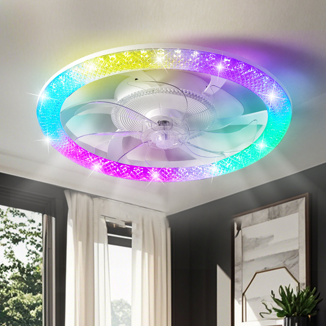 Makaiyla 20" RGB Ceiling Fan Light, 16 Million Colors, Remote/APP Control for Bedroom Wrought Studio™ Bulb 