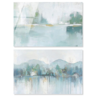 Art mural en verre acrylique sans cadre Aqua Dream, vert et bleu, par Art Remedy