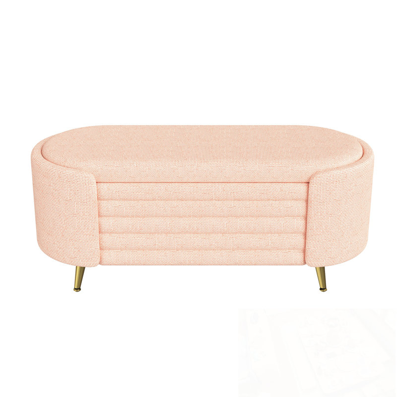 Banc en chenille avec rangement rabattable et pieds en métal, Rose