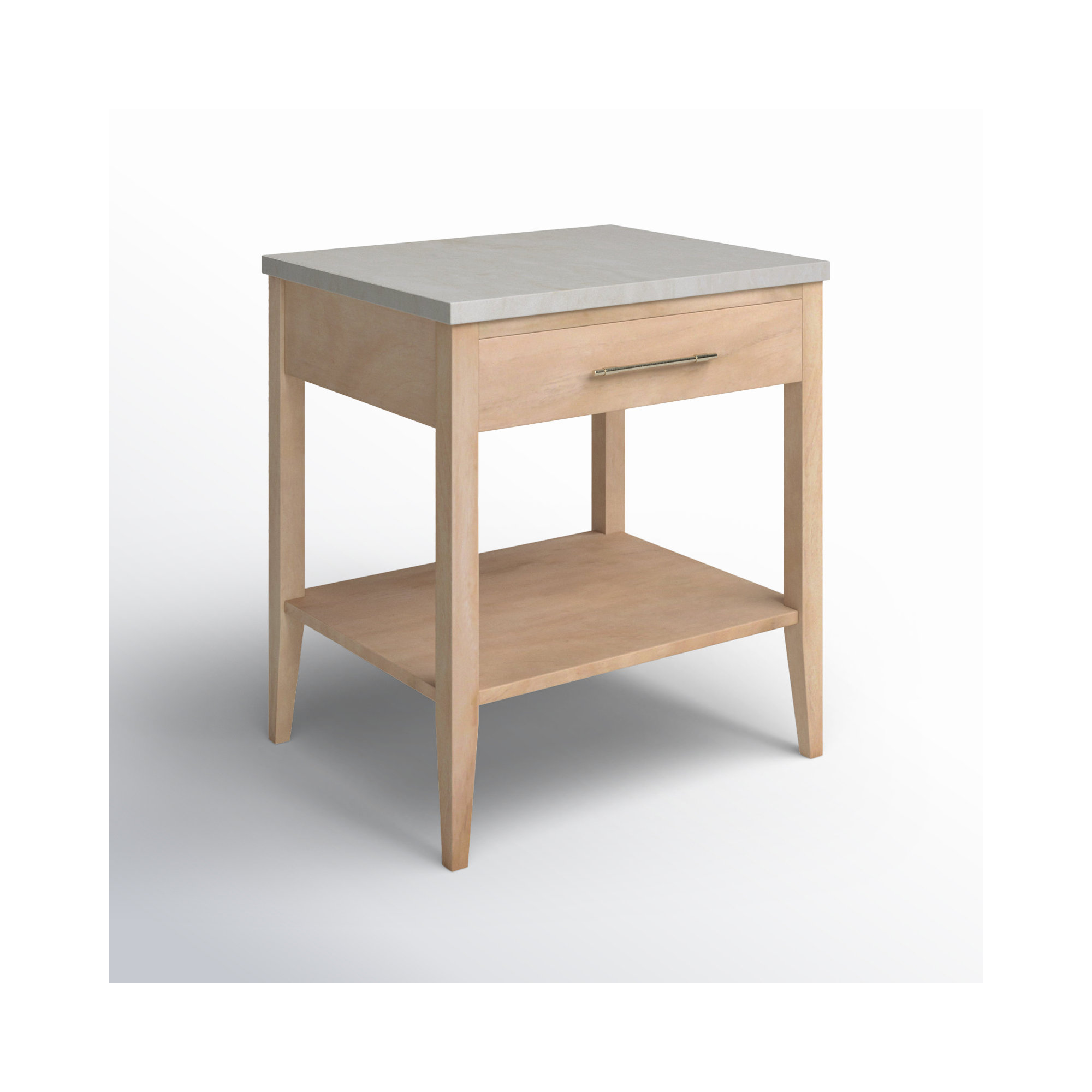 Grazyna Solid Wood Nightstand with Marble Top, Natural/Ivory