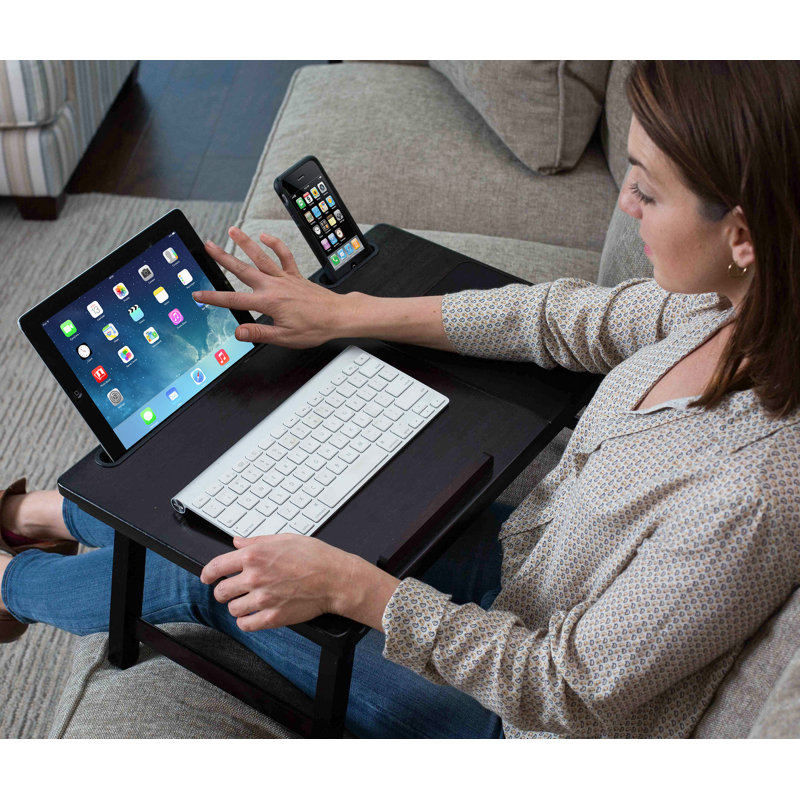 Plateau multi-tâches pour ordinateur portable Sofia + Sam - Bureau en bambou - Table pliante pour téléviseur - Tablette pour tablette pour téléphone intelligent - Étude de devoirs lecture Manger de la nourriture - Noyer