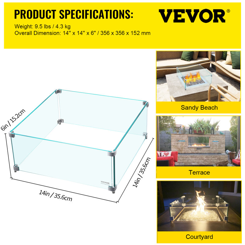 Verre de foyer Wind Wind, H 6 po x l 14 po x P 14 po