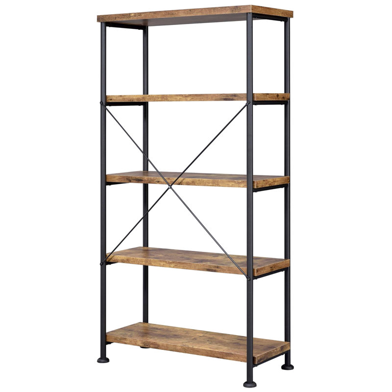 Bibliothèque rustique à 4 tablettes en muscade antique et noire, convient au bureau à domicile, bibliothèque noire spacieuse, idéale pour la chambre, vitrine de livres