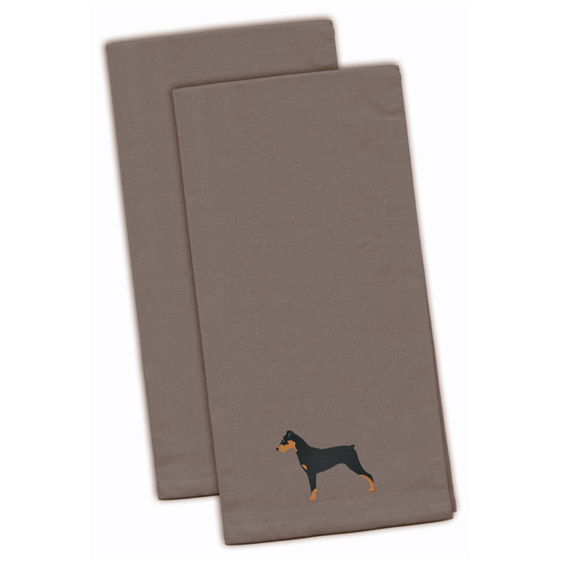 Serviette de cuisine à broderies allemandes pinscher, Gris, H 28 po x l 19 po x P 0,1 po