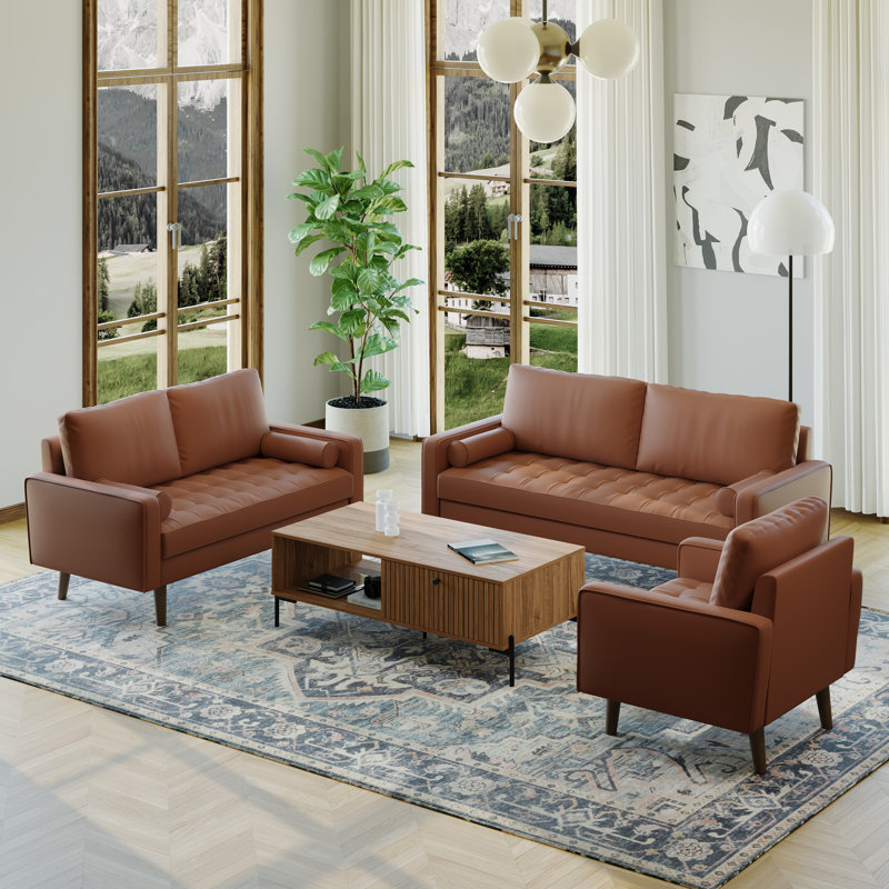 Ensemble de salon 3 pièces Statura Mid-Century, Brun