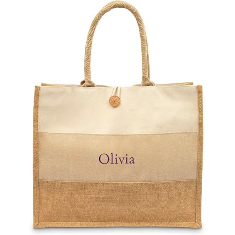 Grand sac fourre-tout de plage en tissu réutilisable - toile de jute ombrée