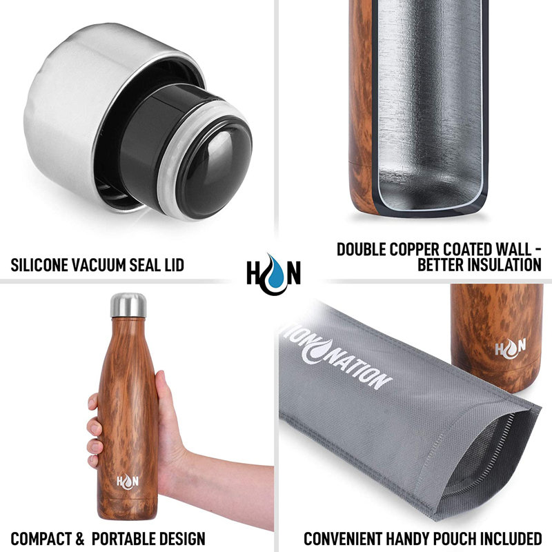 Hydration Nation 34oz Wood Grain Stainless Steel Insulated Water Bottle