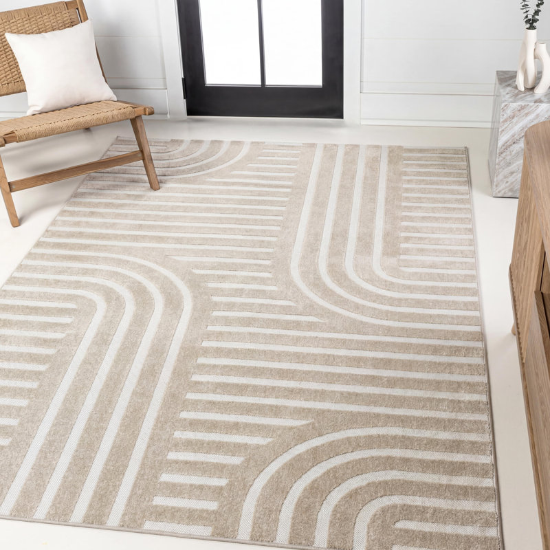 Tapis d'intérieur / extérieur beige / crème à deux tons Alex, Rectangle 3 pi 11 po x 6 pi