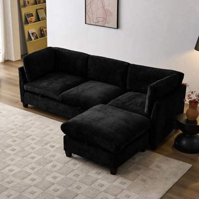 96.5" Soft Chenille Upholstered, 3 - Seater Sectional , , Relieving Cushion Design, Solid Wood Frame, Storage Under Seats Couch For Living Room, With One Upholstered In Chenille, Pocket Spring And