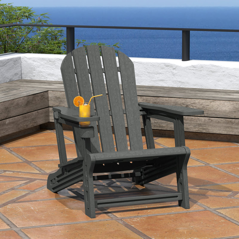 Chaise Adirondack d'extérieur en poly avec porte-gobelet, Gray
