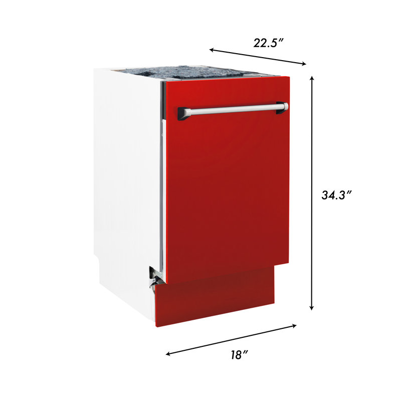 ZLINE 18" Tallac Series 3rd Rack Top Control Dishwasher with Stainless Steel Tub, 51dBa, Red Matte