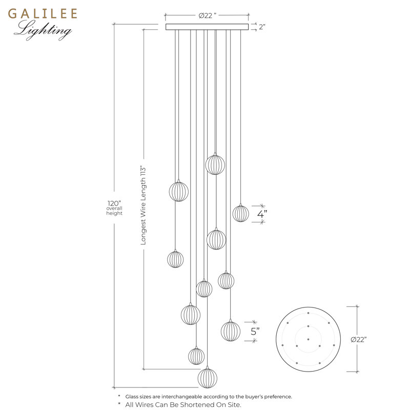 Vine 11 - Light LED Chandelier, 120", Brass