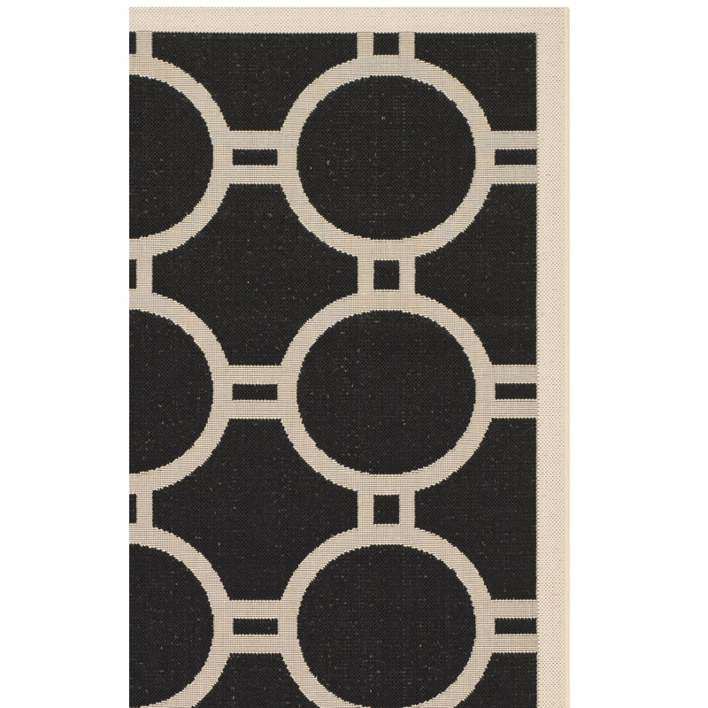 Arneshia Geometric Black/Beige Area Indoor/Outdoor Area Rug, Rectangle 2' x 3'7"