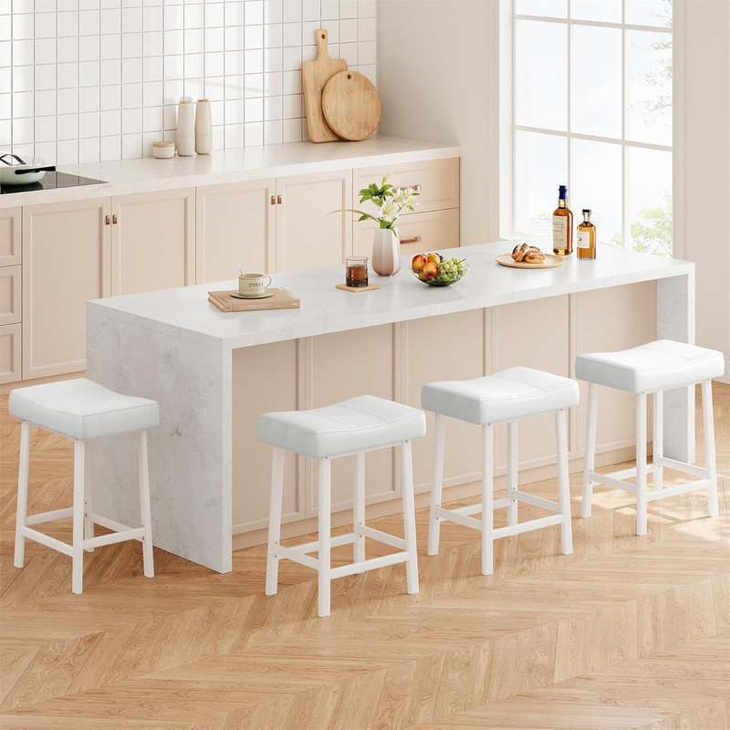 Ensemble de tabourets de bar à hauteur de comptoir de 4 tabourets de selle de 24 pouces en similicuir pour îlot de cuisine