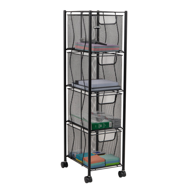 Black Metal Mesh 4-Drawer Mobile Storage Trolley