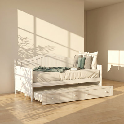 Beadboard 77.95" W x 42.3" D x 37.8" H Solid Pine Wood Twin Daybed with Trundle