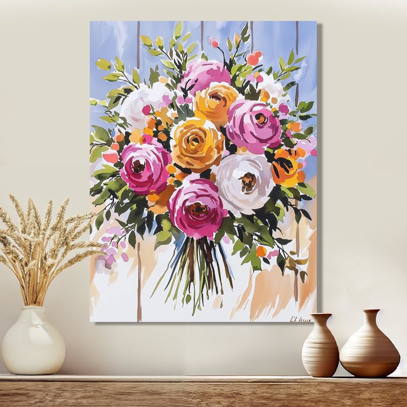 Rose et jaune délicat bouquet de pivoines - décor floral en métal, pivoine, H 32 po x l 16 po