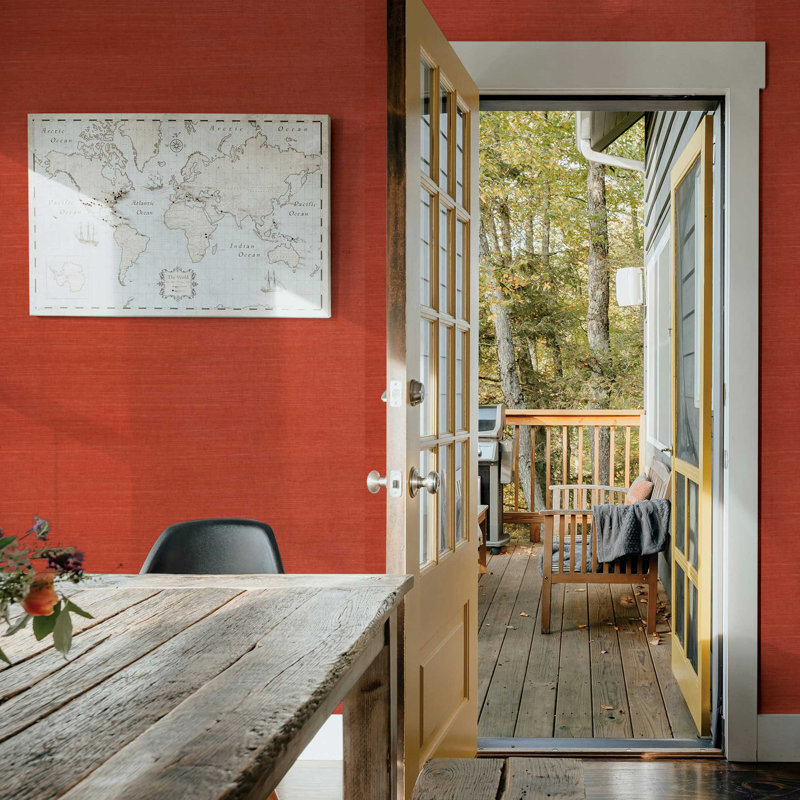 Sisal Monochromatic Authentic Grasscloth Wallpaper, Deep Coral Red