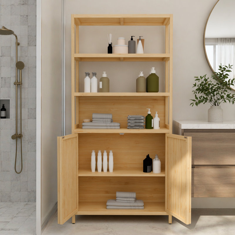 Support de rangement multi-scène haute capacité à deux portes de 64 pouces de hauteur, parfait pour organiser et maximiser l'espace dans n'importe quelle pièce