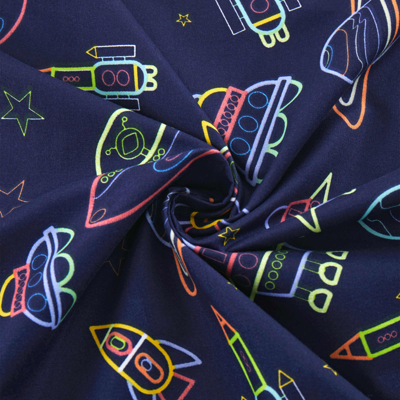 Kids Printed Classic Microfiber Sheets, Twin, Neon Space