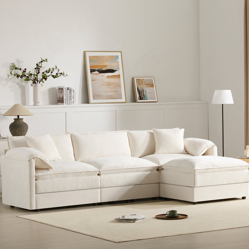 103" Chenille Modular L-Shaped Sectional Sofa: 4-Seat Deep Wide Seat Couch With Movable Ottoman For Living Room & Apartment