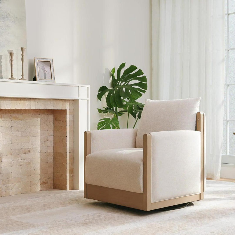 Fauteuil d'appoint pivotant rembourré Zenda, Lin lin, Gris