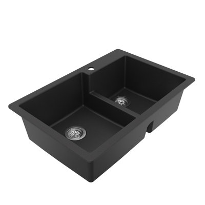 Karran Quartz 33'' X 22'' Double Bowl 60/40 Top Mount Drop-in Kitchen Sink Kit