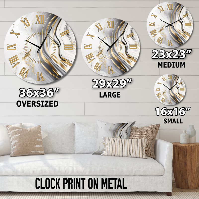 Horloge murale abstraite à géométrie abstraite en marbre gris III, Médium