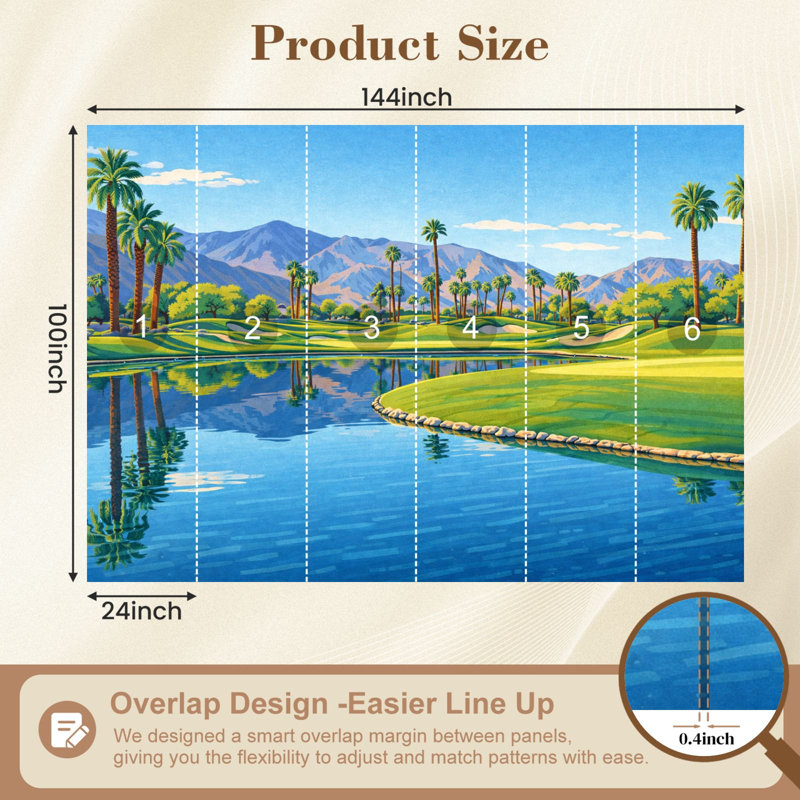 Papier peint auto-adhésif adhésif pour terrain de golf Palm Springs, 144" L x 100" W