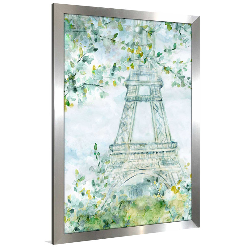 «Paris Blooming» par Carol Robinson - Peinture, L 21,5 po x H 27,5 po, Encadrement argenté