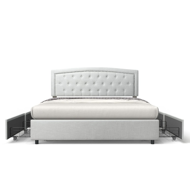 Tomoyo Upholstered Storage Bed Frame with 4 Drawers, Full Size Sand Color, Sand