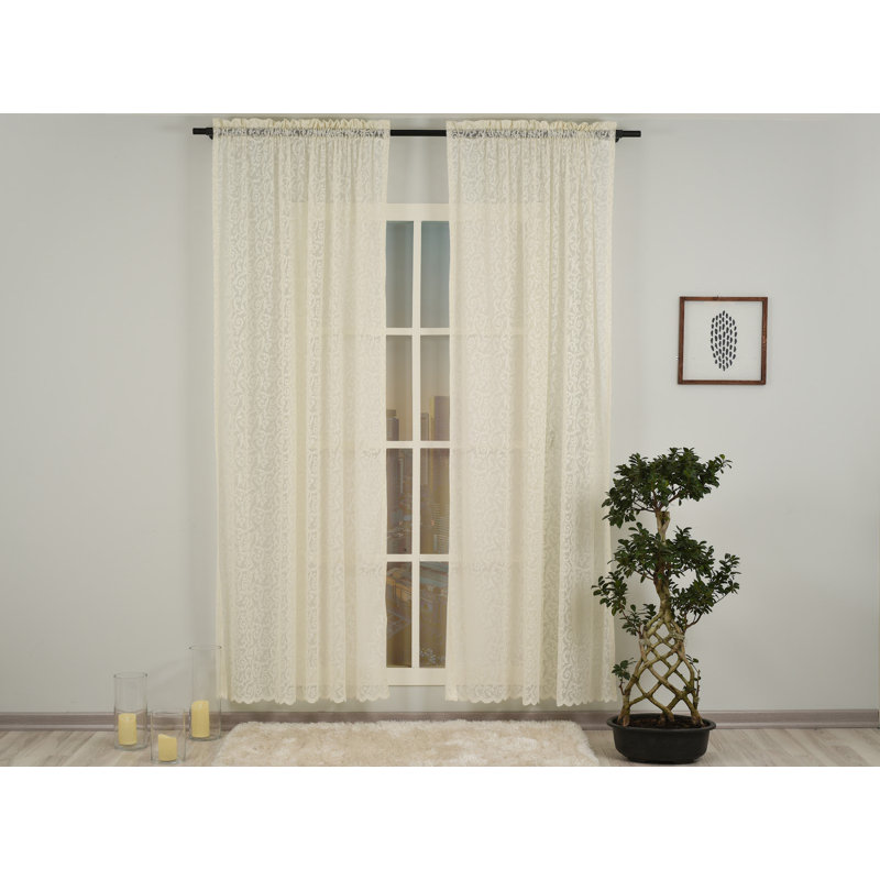 Cream Lace Classic Sheers Curtain Panels,Sheer Window Curtain,Shabby Chic, White, 52" W x 120" L