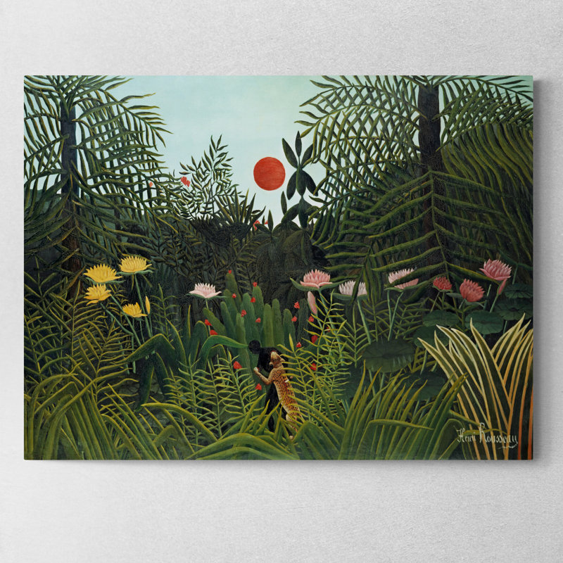 Virgin Forest With Sunset by Henri Rousseau - Wrapped Canvas Painting, 81cm H x 117cm W