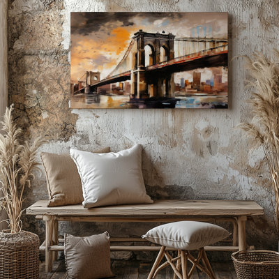 Brooklyn Bridge Art Urban Cityscape peinture City Skyline Wall Decor, reproduction d'art sur toile pour le salon, la chambre à coucher, le bureau, le couloir, le vestibule, le mur de la galerie et la décoration intérieure moderne