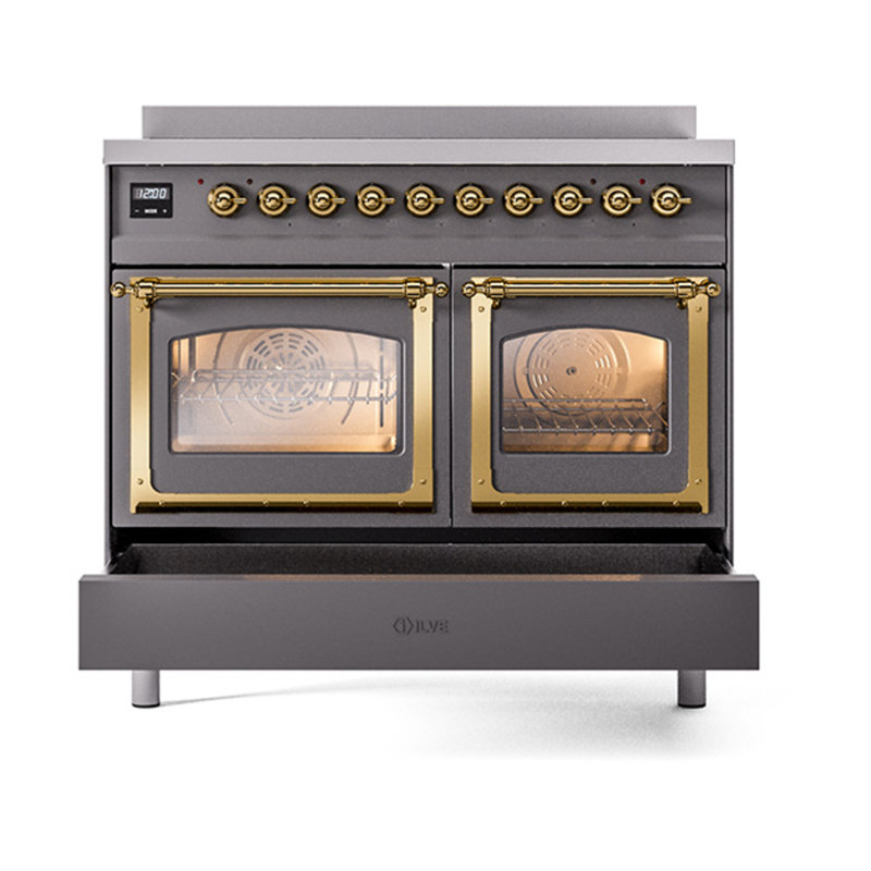 ILVE Nostalgie II Noblesse 40 in Induction Range, Graphite Matte/Brass