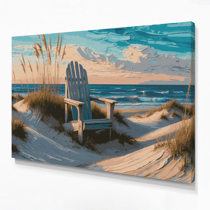 «Coastal Beach Chair Scene», art mural sur toile beige, H 20 po x l 24 po