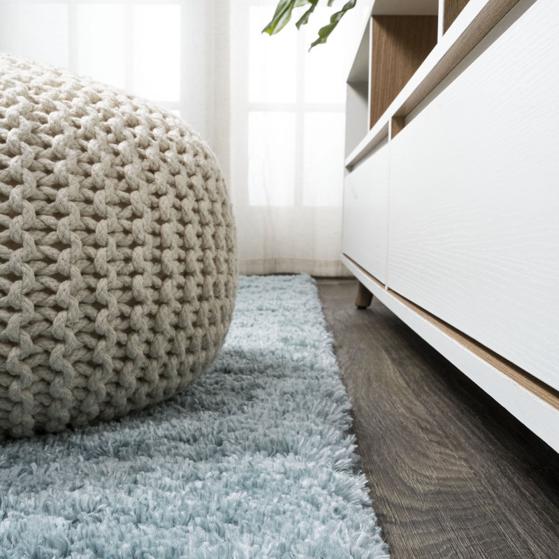 Anttwan Solid Shag Turquoise Rug, Runner 2' x 10'