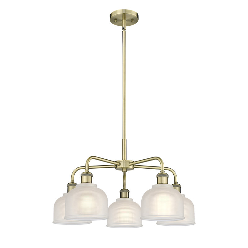 Lustre 5 lumières Narding, Blanc, Laiton antique