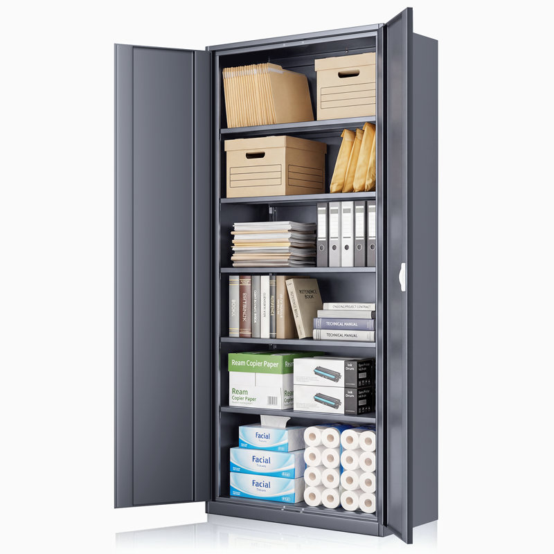 71" Metal Storage Cabinet, Garage Storage Organizer with Locking Doors and Adjustable Shelves, Gray