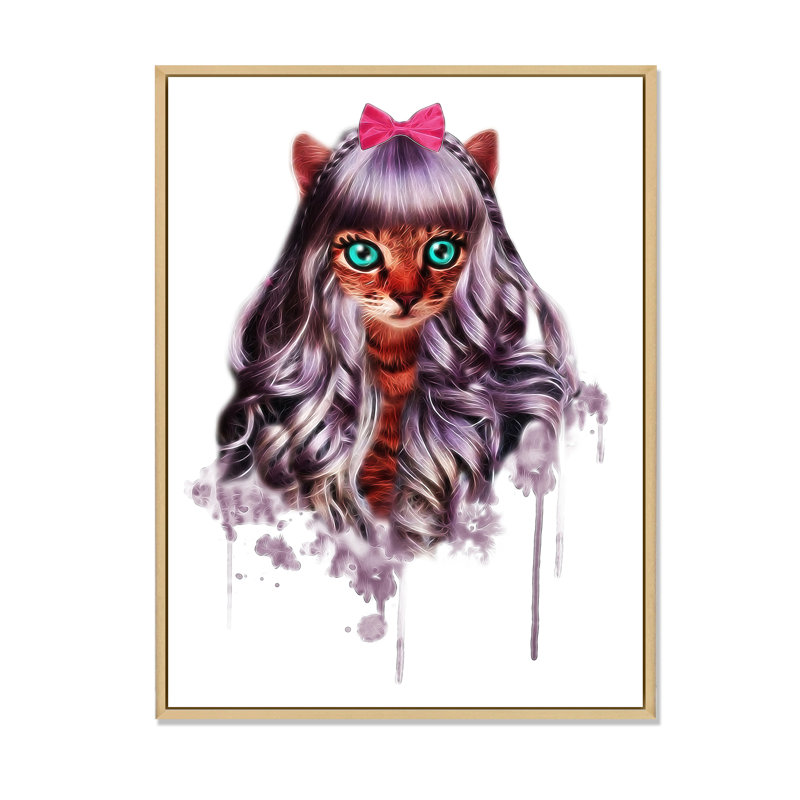 Dessin de chat dans une perruque - reproduction d'art sur toile pour enfants, H 8 po x l 12 po x P 1 po