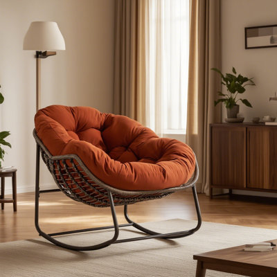 Chaise berçante d'extérieur en rotin, fauteuil inclinable à bascule rembourré pour salon
