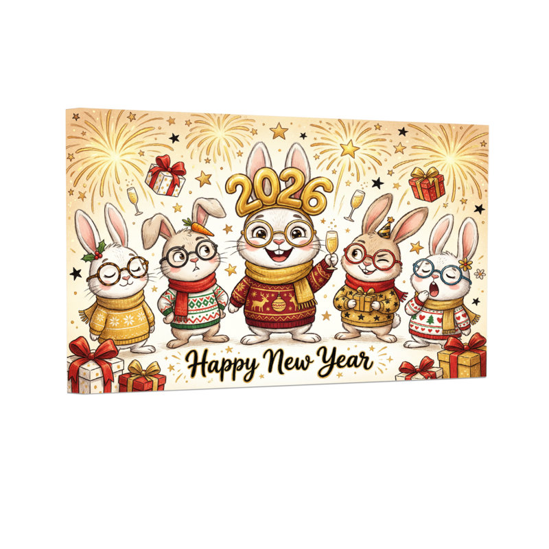 Animaux, bonne année, lapin, célébration 2026, H 28 po x l 40 po