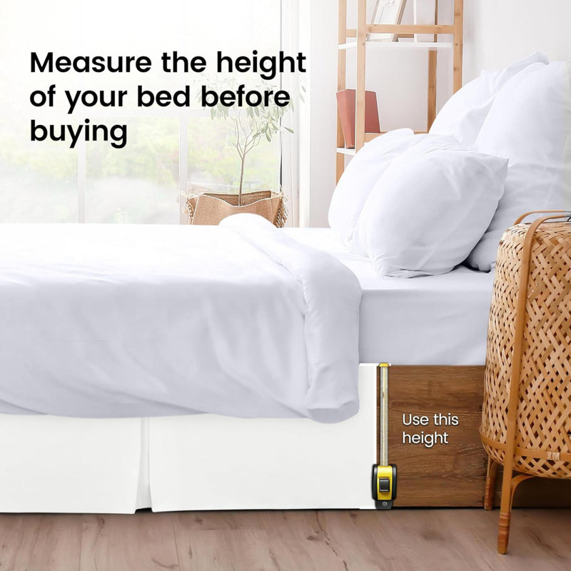 3-Sided Queen Bed Skirt With Tailored  Drop, 100% Microfiber, Hotel Quality, Solid, White